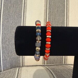 Elegant Red and Blue Beaded Bracelet Set